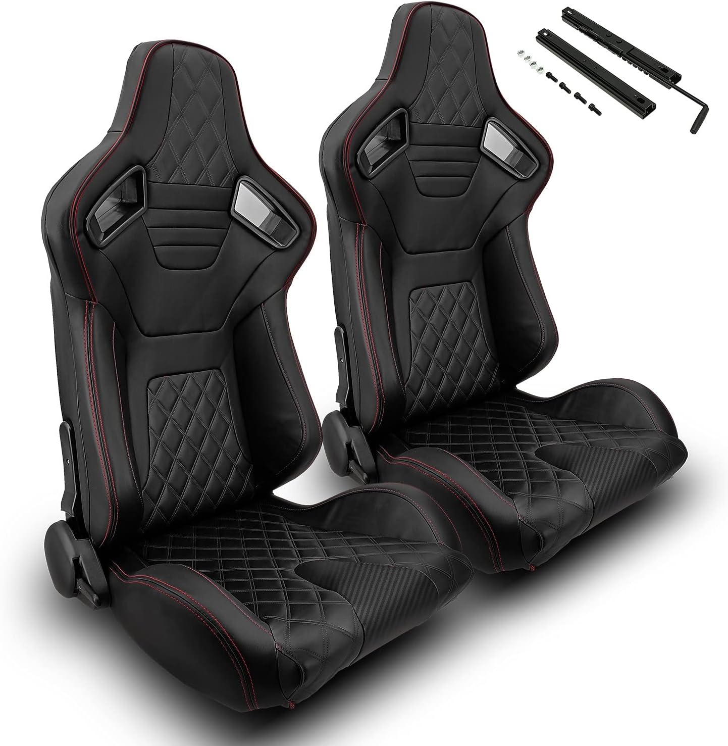ModifyStreet 1 Pair Universal ALL Red Carbon Fiber Style PVC Leather Reclinable Racing Seats