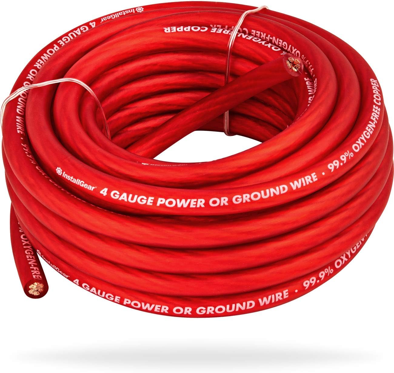 InstallGear 4 Gauge Red 25ft Power/Ground Wire - OFC (99.9% Oxygen-Free Copper) Pack of 2