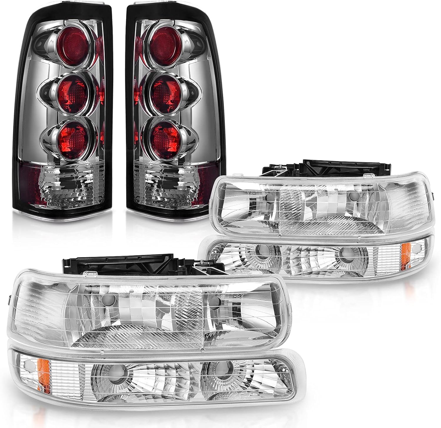 DWVO Compatible with 1999-2002 Chevrolet Silverado 1500/2500 2001-2002 Chevrolet Silverado 3500 Chrome Housing Replacement Headlights + Smoke Lens Taillights Combo