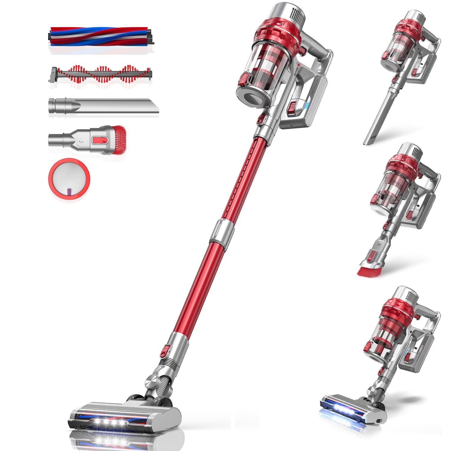 BuTure Cordless Vacuum Cleaner, Powerful Stick Vacuum with 380W 30KPa, 35min Runtime Lightweight Vacuum Cleaners with Telescopic Tube and Detachable Battery Handheld Vacuum for Carpet/Floor/Pet/Stair
