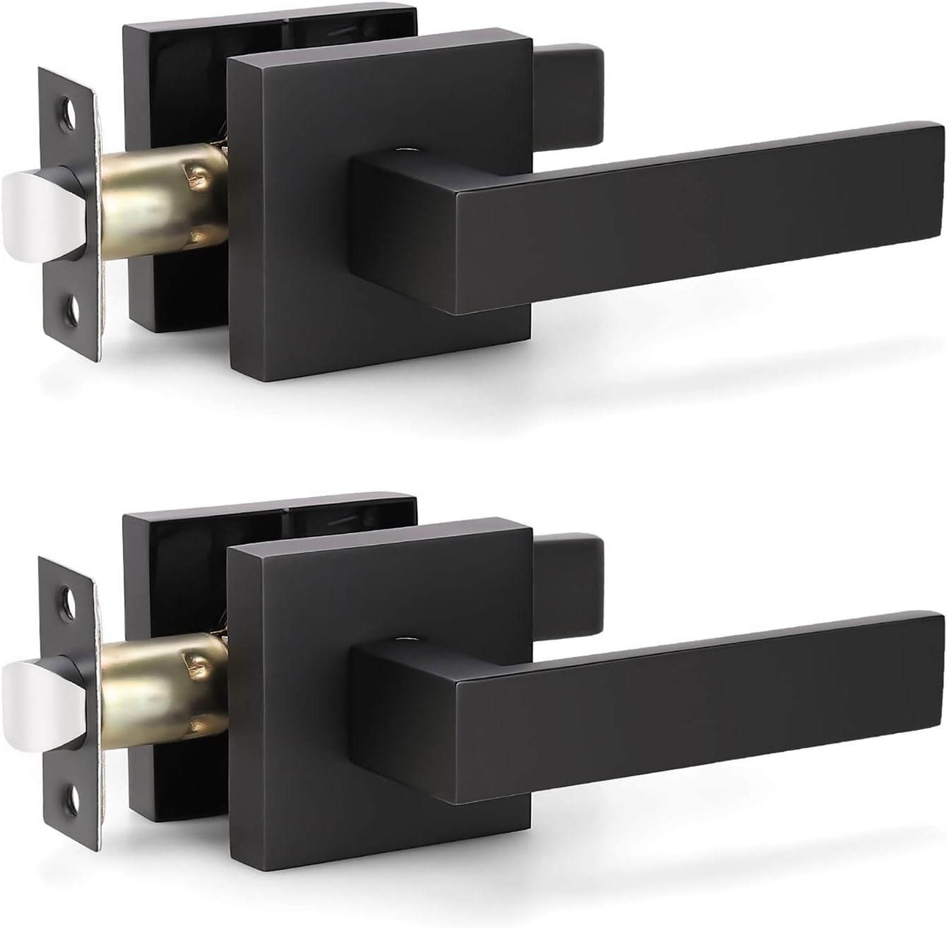 KNOBWELL 8 Pack Modern Square Passage Door Lever, Interior Lever Door Handles, for Both Right/Left Handing, Matte Black Finish