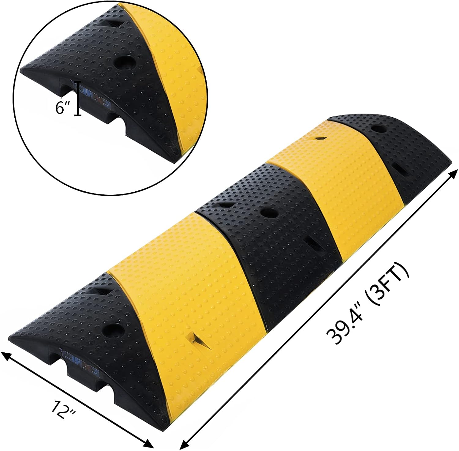 CXRCY Driveway Speed Bumps 1 Pack 2-Channel 3FT Modular Traffic Rubber Speed Bump Heavy Duty Cable Protector Ramp for Asphalt Concrete Garage Gravel Roads with 3 Bolts Pack of 2
