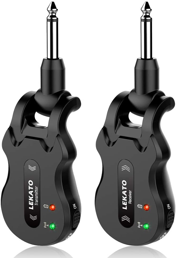 LEKATO Wireless Guitar System Wireless Audio Electric Guitar Transmitter Receiver 4 Channels Transmission Range High Frequency Battery Rechargeable Pack of 2