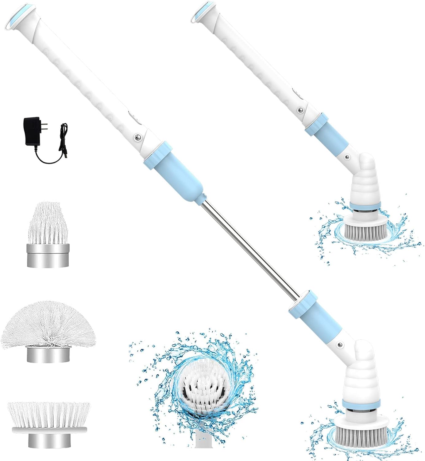 Electric Spin Scrubber,Electric Cleaning Brush,Power Scrubber with Long Handle and Cordless,Shower,Tub and Tile Scrubber, Equipped with 3 Multi-Purpose Cleaning Brush Heads Pack of 2