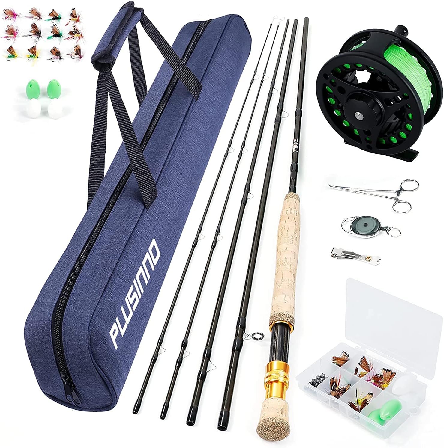 PLUSINNO Fly Fishing Rod and Reel Combo Starter Kit, Including Graphite 5/6 Weight Fly Rod, Fly Reel, Fly Fishing Accessories Pack of 2
