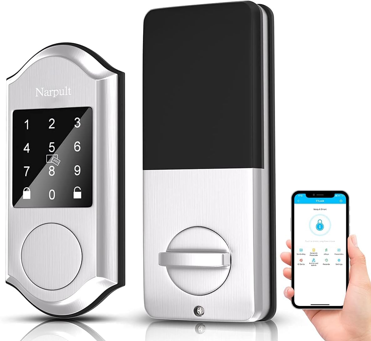 Narpult Smart Lock Deadbolt, Electronic Door Lock, No Fingerprint Keyless Entry Door Lock, Compatible with Alexa, Satin Nickel