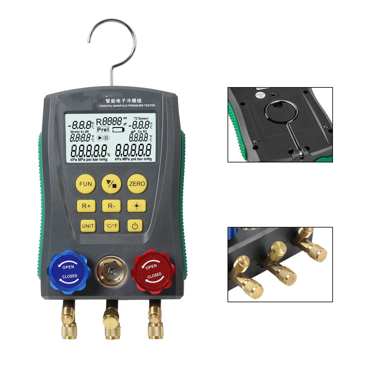 Refrigeration HVAC Digital Manifold Gauge, High-Precision Digital Pressure Gauge, AC Manifold Gauge, Digital HVAC Gauges for Air Conditioning, Refrigeration Systems（Vacuum Pump Operation）