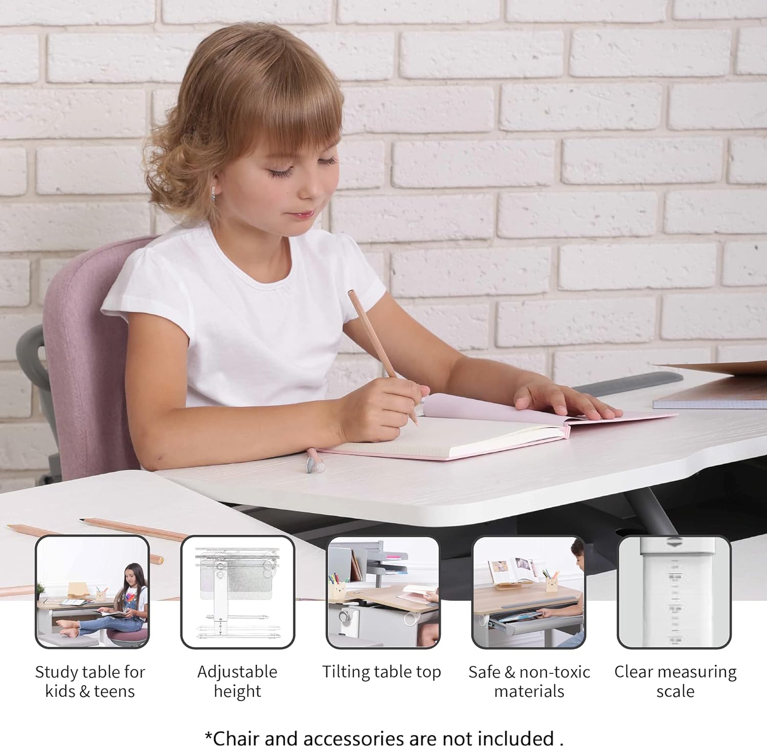 SingBee coobee L-Shaped Study Desk for Kids with Adjustable Height and Tilt (Gray / White Desktop)
