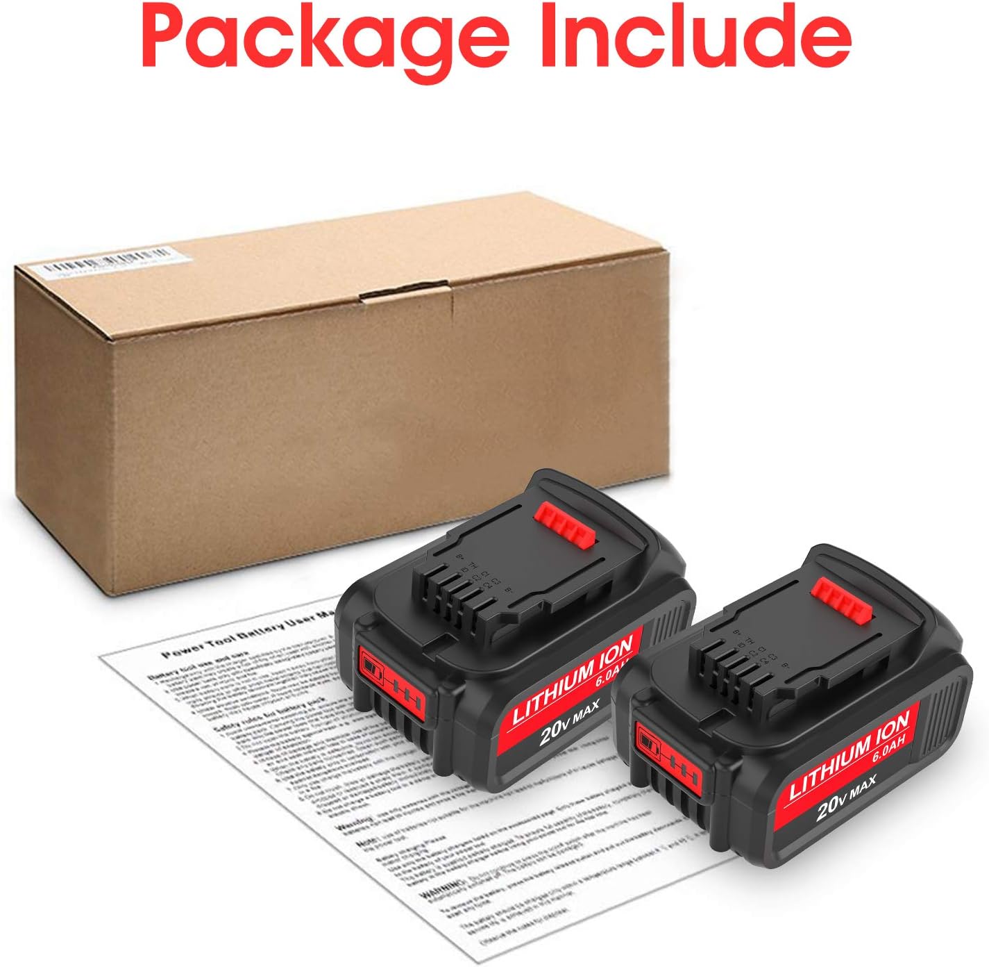 2 Pack 6.0Ah DCB206 Replacement Battery Compatible with Dewalt 20V Battery Max Lithium DCB200 DCB201 DCB203 DCB204 DCB205 DCB207 Pack of 2