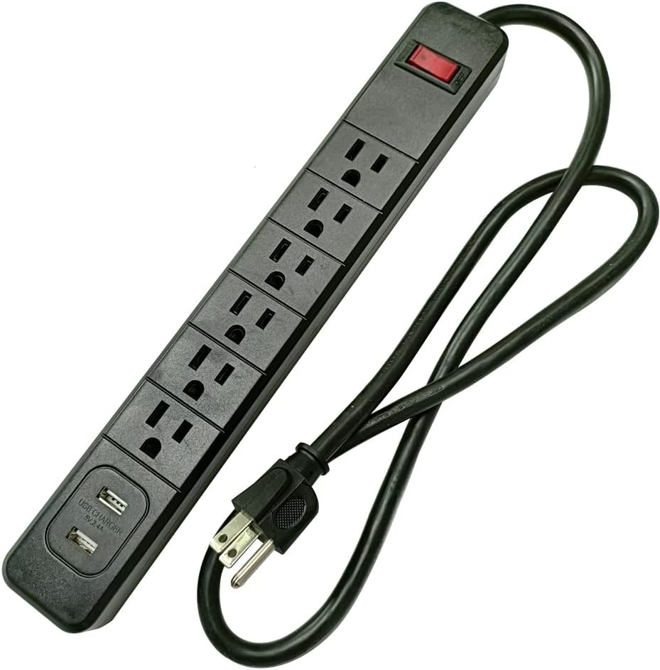 Metal Power Strip, Surge Protector Red, 4ft, 14/3 SJT, 2 USB Ports-5V,2.4A Shared, 8 Grounded Outlets, 500 Joules. Perfect for Jobsite, Workshop, Kitchen, Office, School, Pack of 2