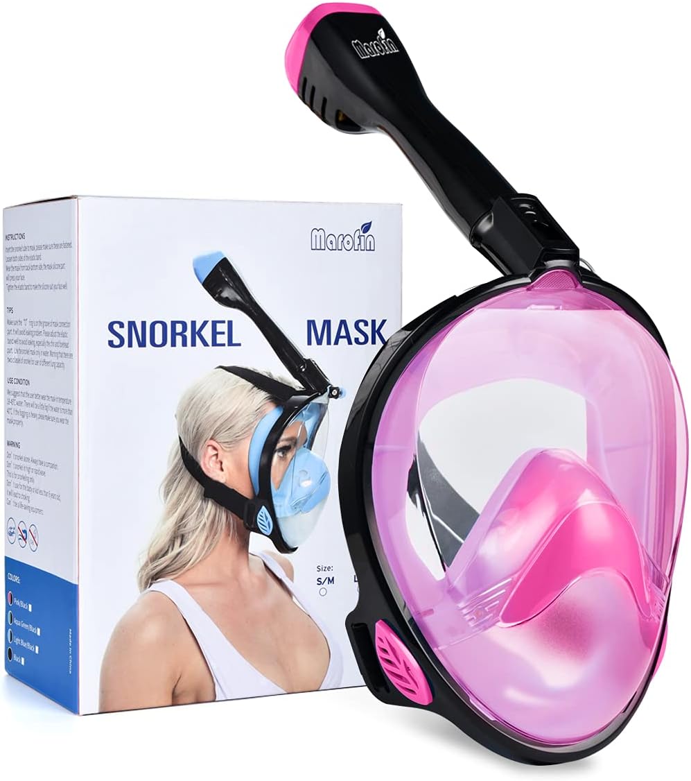marofin Full Face Snorkel Mask Adult,Snorkeling Gear for Adults and Kids with Camera Mount, Panoramic View of View to Leak and Fog Proof Pack of 2