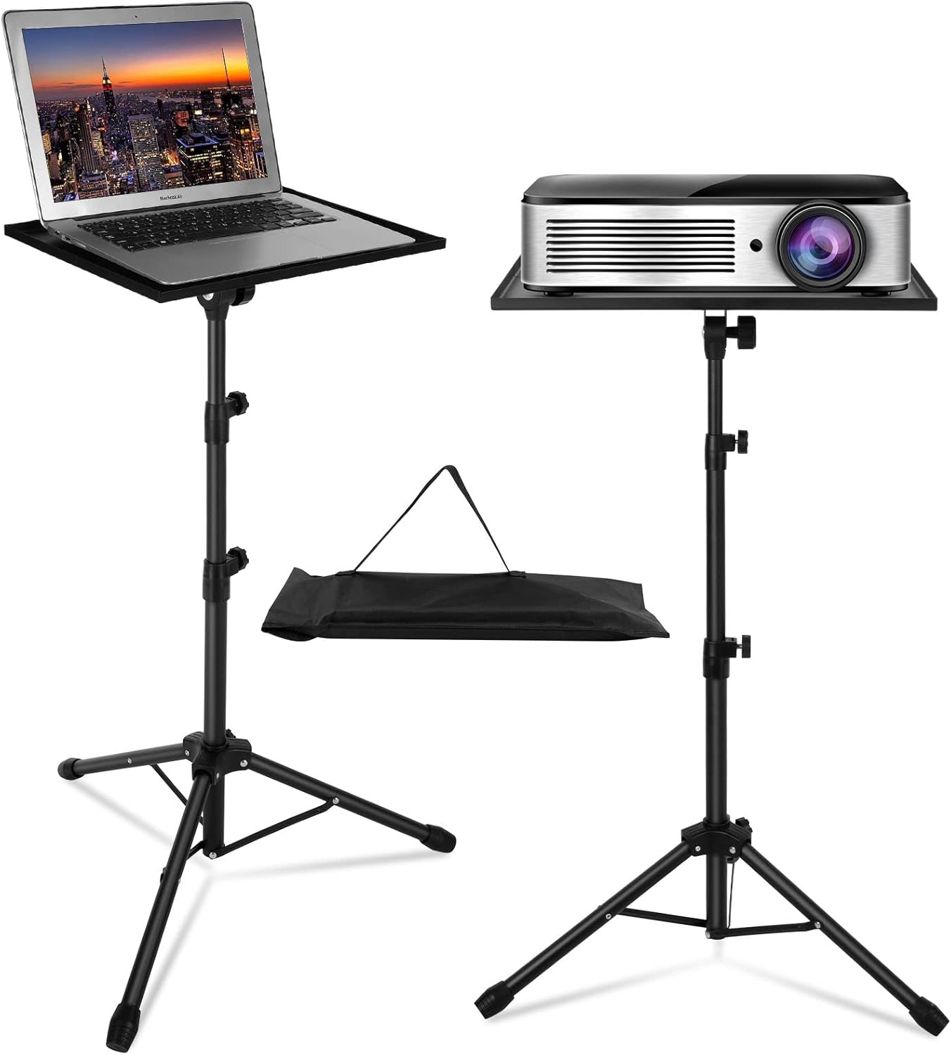 Projector Laptop Tripod Stand, HQISTAR Laptop Floor Stand Folding DJ Equipment Stand Height Adjustable 22 to 63 Inch with Tray and Gooseneck Phone Holder for Stage Studio Home Theater【2022 Upgrdate】 Pack of 2