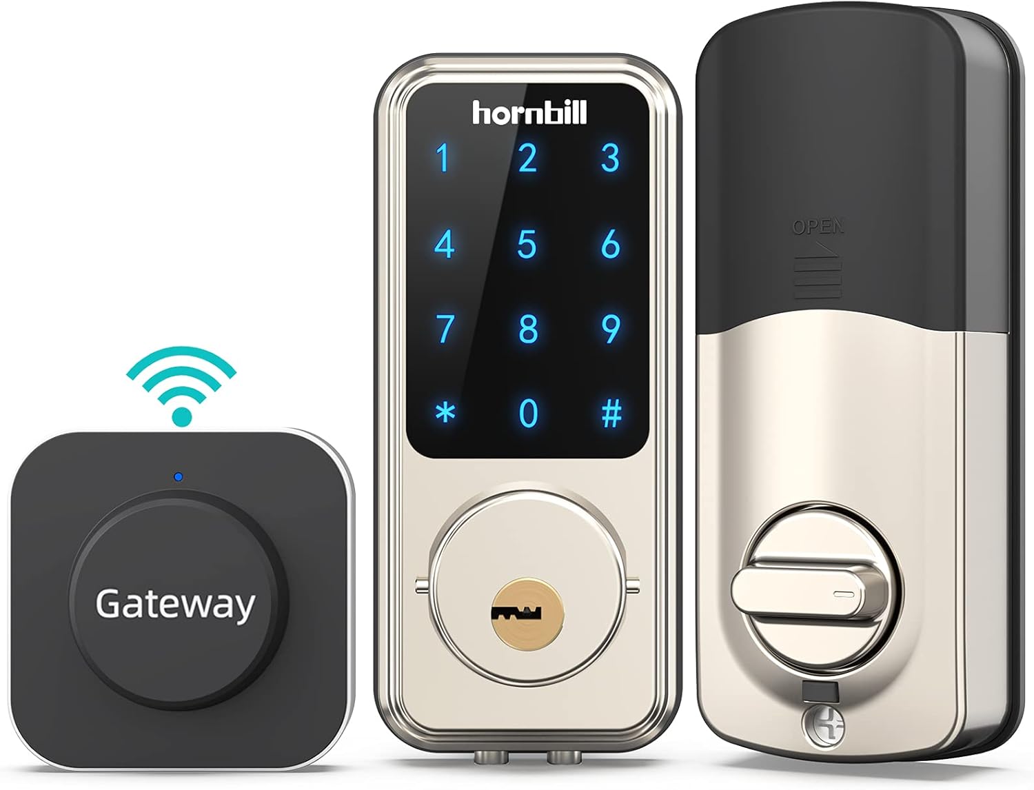 Wi-Fi & Bluetooth Smart Lock, Keyless Entry Smart Front Lock, hornbill Touch Screen Keypads, App Control, Auto Lock, Compatible with Amazon Alexa, Remotely Control (Included G2 Gateway)