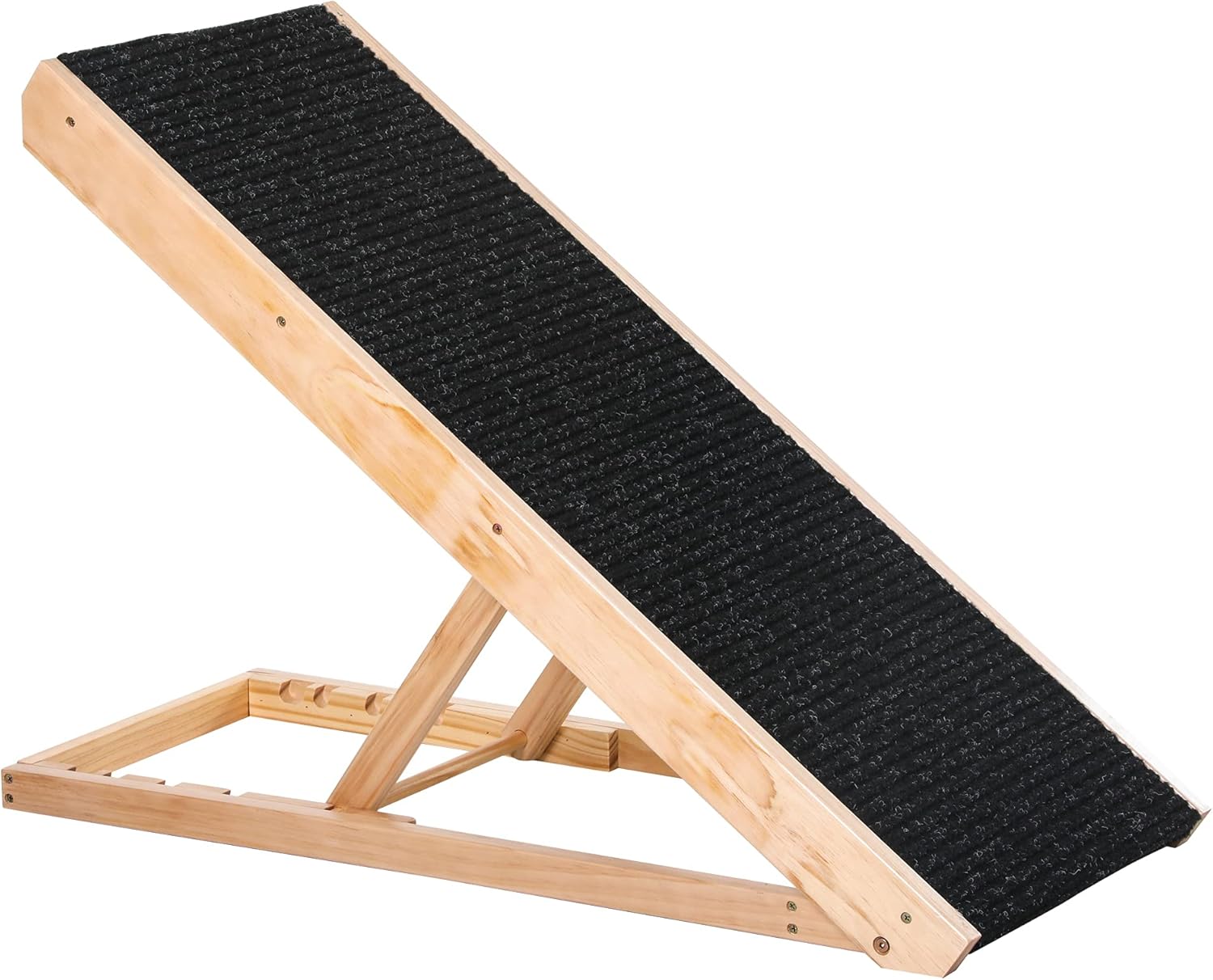 PawHut Elevated Pet Ramp for Dogs and Cats, Foldable and Height Adjustable with Non-Slip Finish, Pine 35.5