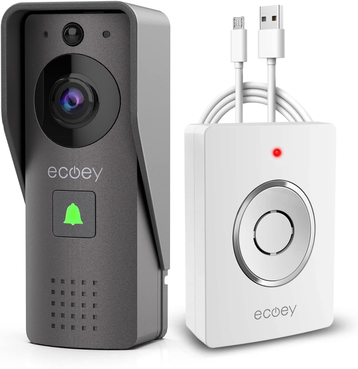 Ecoey Video Doorbell Camera, Smart Wi-Fi Doorbell Camera with Two-Way Audio, Video Doorbell with 1080P HD, PIR Motion Detection, Removable TF Card, Wireless Doorbell USB Powered, GW1001, 1PACK