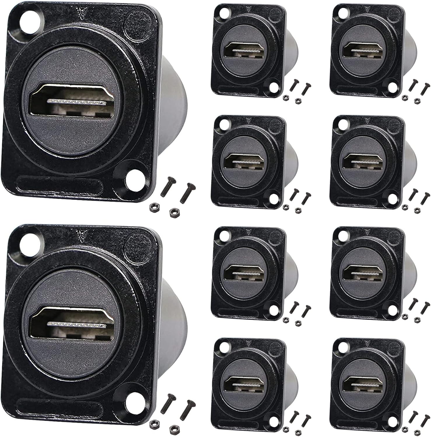 PENGLIN 10Pack HDMI Panel Mount Coupler, HDMI D-Type Pass Through Connector, Female to Female 4K Adapter, HDMI Bulkhead Extension 4K 60hz 3D and HDR with Cap Pack of 2