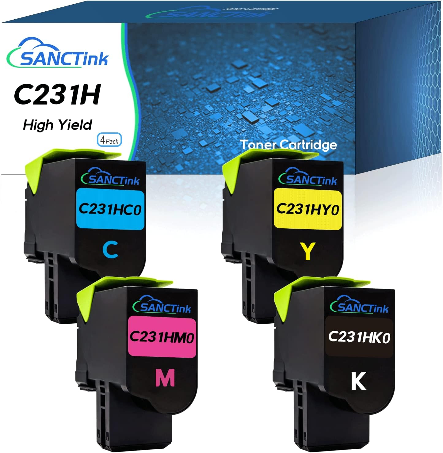 SANCTink Remanufactured Toner Cartridge Replacement for Lexmark C2325dw C2325 MC2325adw C2535dw MC2535adwe C2425dw MC2425adw MC2640adwe Printer C231HK0 C231HC0 C231HM0 C231HY0 (High Yield, 4 Pack)
