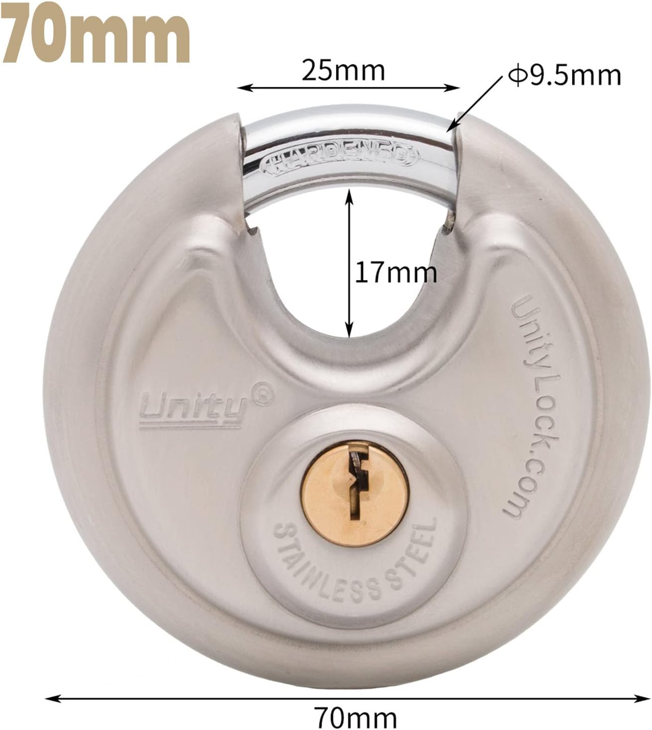 Keyed Alike Stainless Steel Disc Padlock, Same Key Open, for Self Storage, Farm, Recycle Box, Truck, Trailer, Anti Cut, All Weather 2-3/4