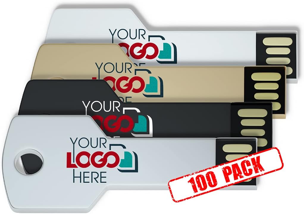 Possibox Custom Key Shaped USB Flash Drive 4GB Customized with Your Logo - as Promotional Gift Bulk 100 Pack