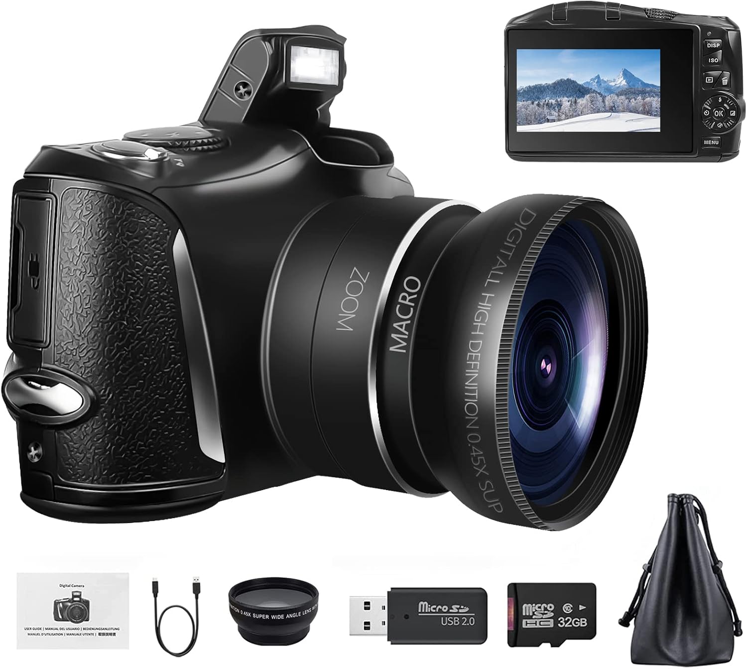 Digital Camera 4K 48MP Compact Camera 3.0 Inch IPS Flip Screen YouTube Vlogging Camera with Wide Angle Lens Portable 16X Digital Zoom Video Camera Camcorders for Beginners Photography with 32G SD Card