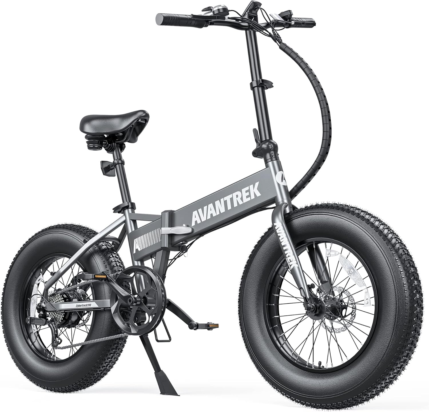 AVANTREK Cybertrack 200 Electric Bike for Adults, 1.5X Faster Charge, 500W Brushless Motor, 48V/10Ah Removable Battery 20'' Folding Fat Tire Ebike, 20 MPH Snow Beach Mountain E-Bike, Shimano 7 Speed
