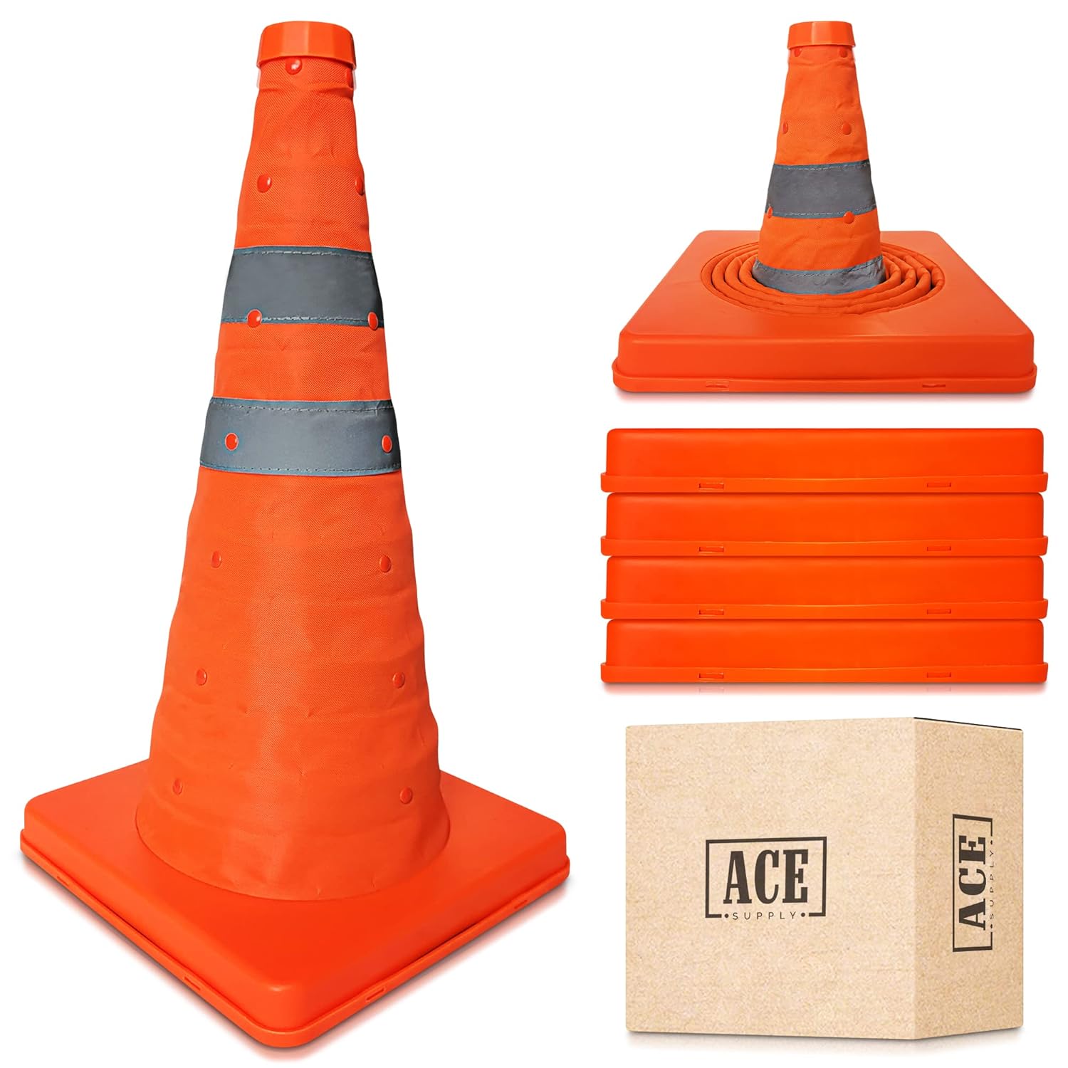 Orange Traffic Cones 18 Inch - 24 Pack, Collapsible Orange Safety Cones, Perfect Traffic Cone for Use As Parking Cones, Driving Cones for Training, Orange Cones for Parking Lot, Orange Cones Traffic