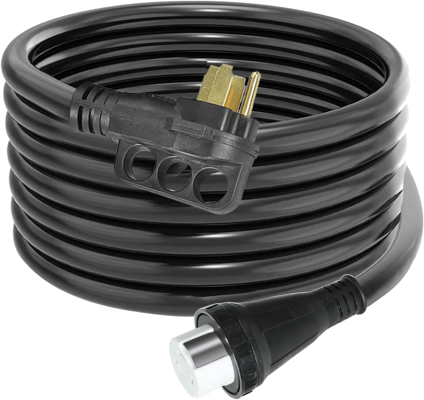 50 Amp 25 Feet RV Extension Cord Power Cord Wire 125V/250V Twist Lock Connector Easy Removal Handle RV Power Supply Cable for Trailer Motorhome Camper Black (Yellow)