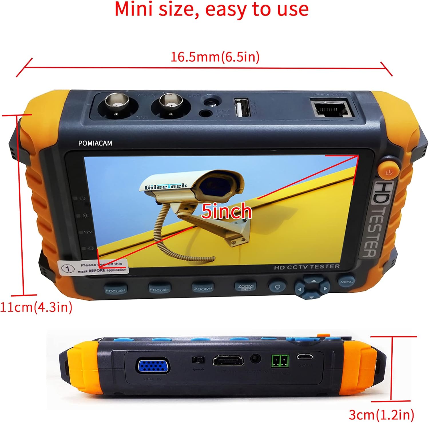 AHD CCTV Monitor Camera Tester IV8W 5 Inch 4-in-1 8MP AHD TVI 8MP CVI CVBS 1080P Coaxial HD Video Testerr Support RS485 PTZ Controller/UTP Cable Test/VGA HDMI Input/DC12V Output