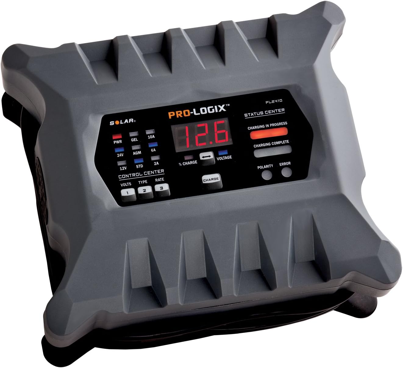 Clore Automotive PL2410 10-Amp Fully-Automatic Smart Charger, 12V and 24V Battery Charger, Battery Maintainer, and Battery Desulfator with Temperature Compensation