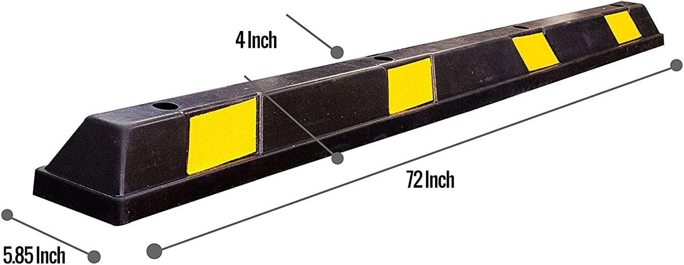 RK-BP72 Heavy Duty Rubber Parking Curb, Parking Block, 72 -inch for Car, Truck, RV and Trailer Stop Aid with 4-Piece Anchor Kit
