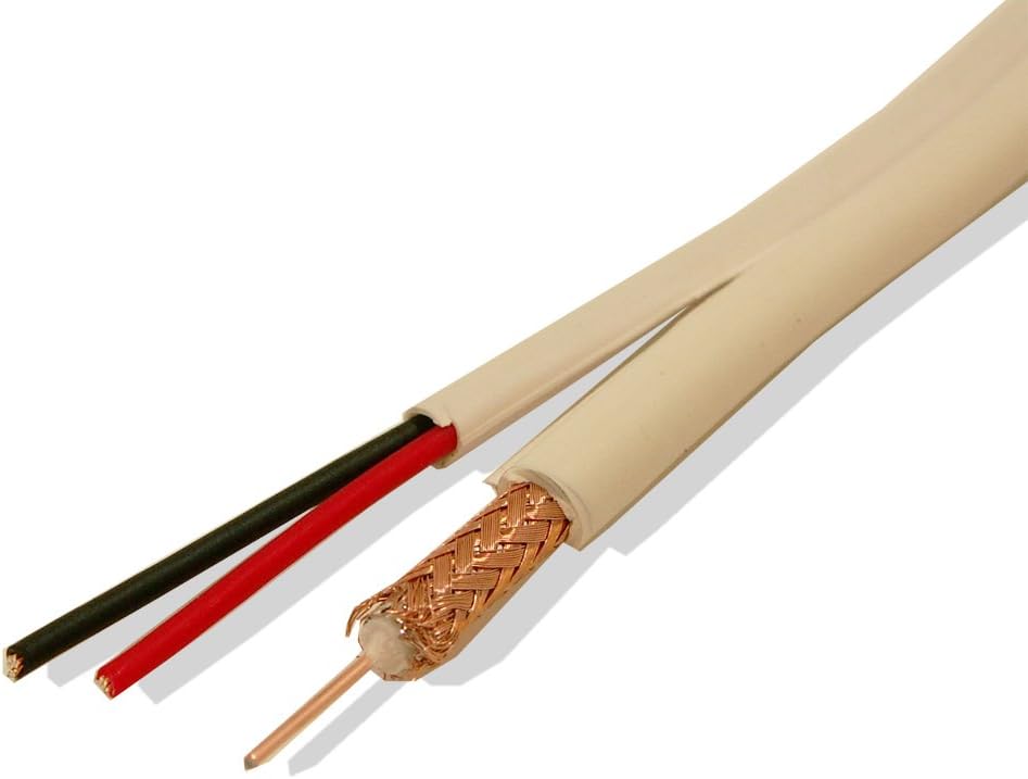 Rg59 Siamese 500 ft Cable 20AWG+18/2 CCTV Security Camera Bulk Wire White Pack of 2