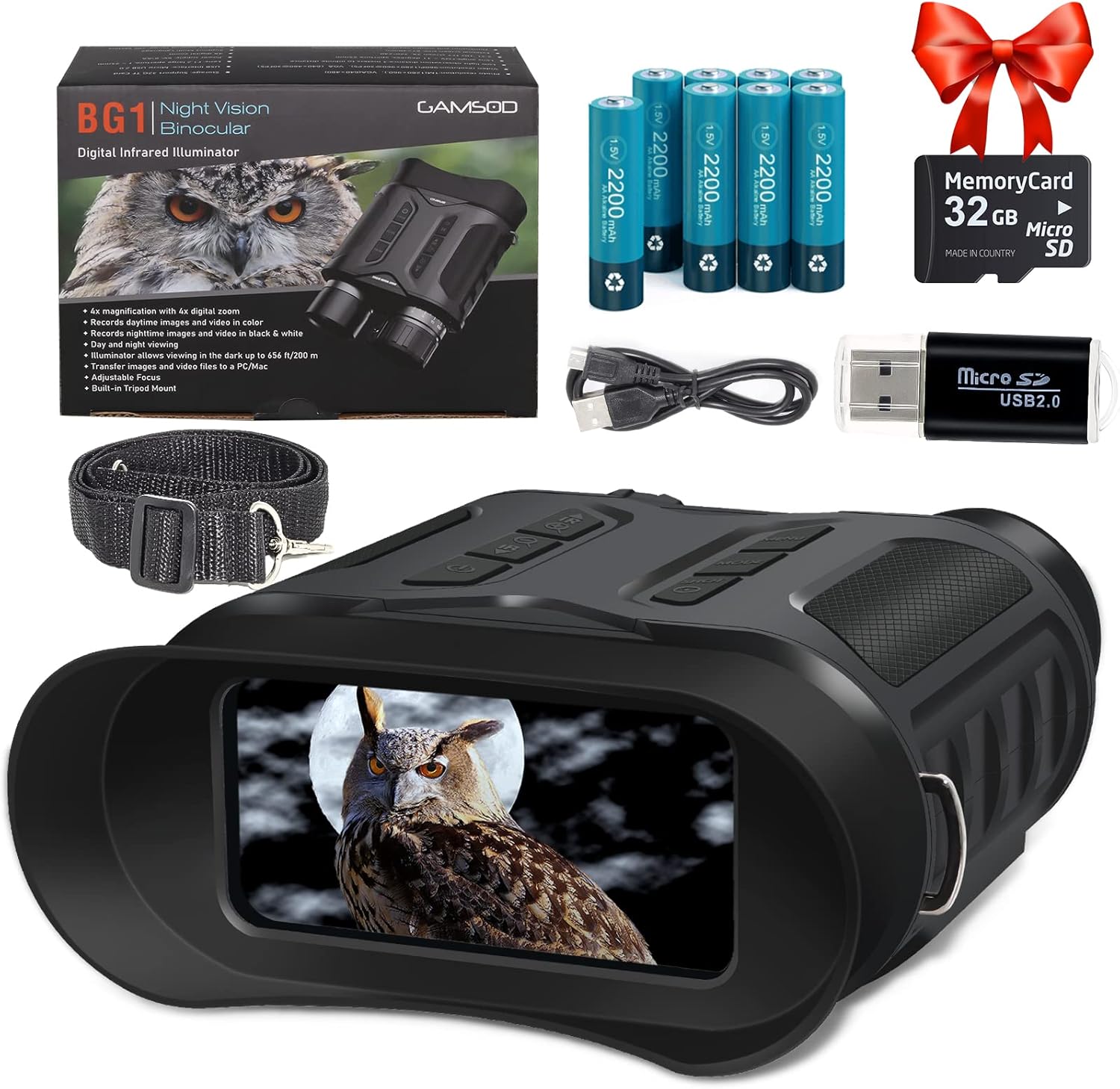 GAMSOD Night Vision Goggles, Night Vision Binoculars for Adults, Infrared Goggles with Take HD Photo & Video in Total Darkness for Hunting, Wildlife Observation, Surveillance