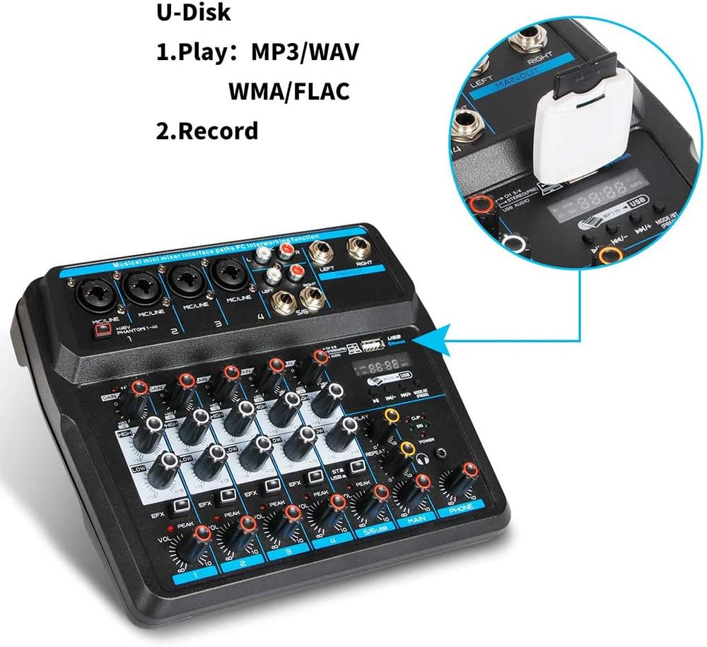 DecBlue Wireless Audio Mixer Sound Board-6 Channel Digital Bluetooth Computer Compatible Input DJ Controller Sound Mixer Pack of 2