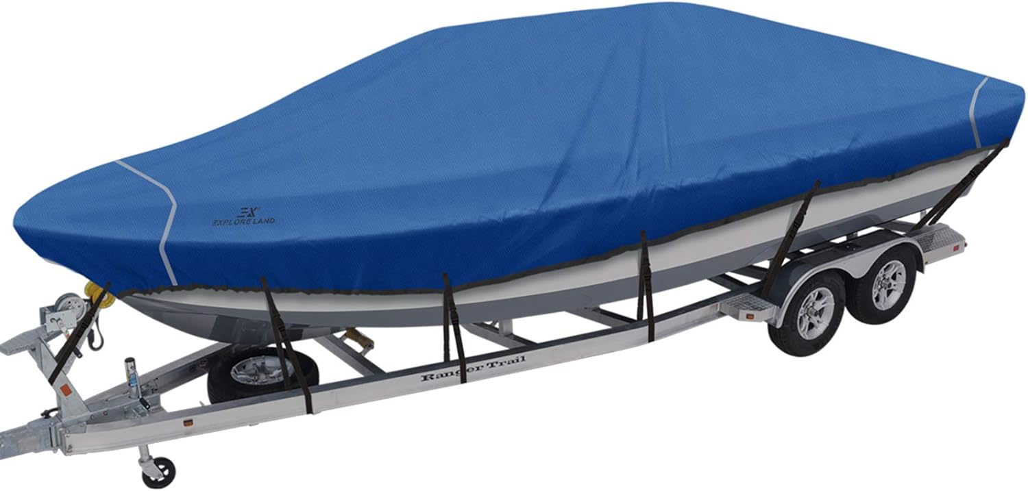 Explore Land Trailerable Waterproof Boat Cover Fits 20'-21'Long Beam Width up to 106