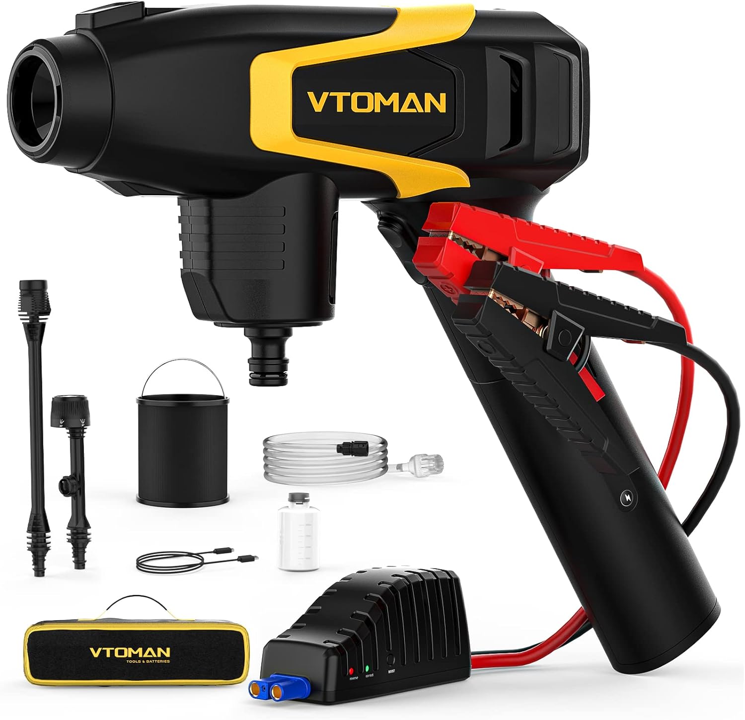 VTOMAN ToolCore V32 Cordless Pressure Washer with Jump Starter,Portable LIFEBMS Battery Pack with Two-Way Fast Charging Ports,Power Washer with Adjustable Spray Nozzle&Suction Hose,Clean for Home&Car