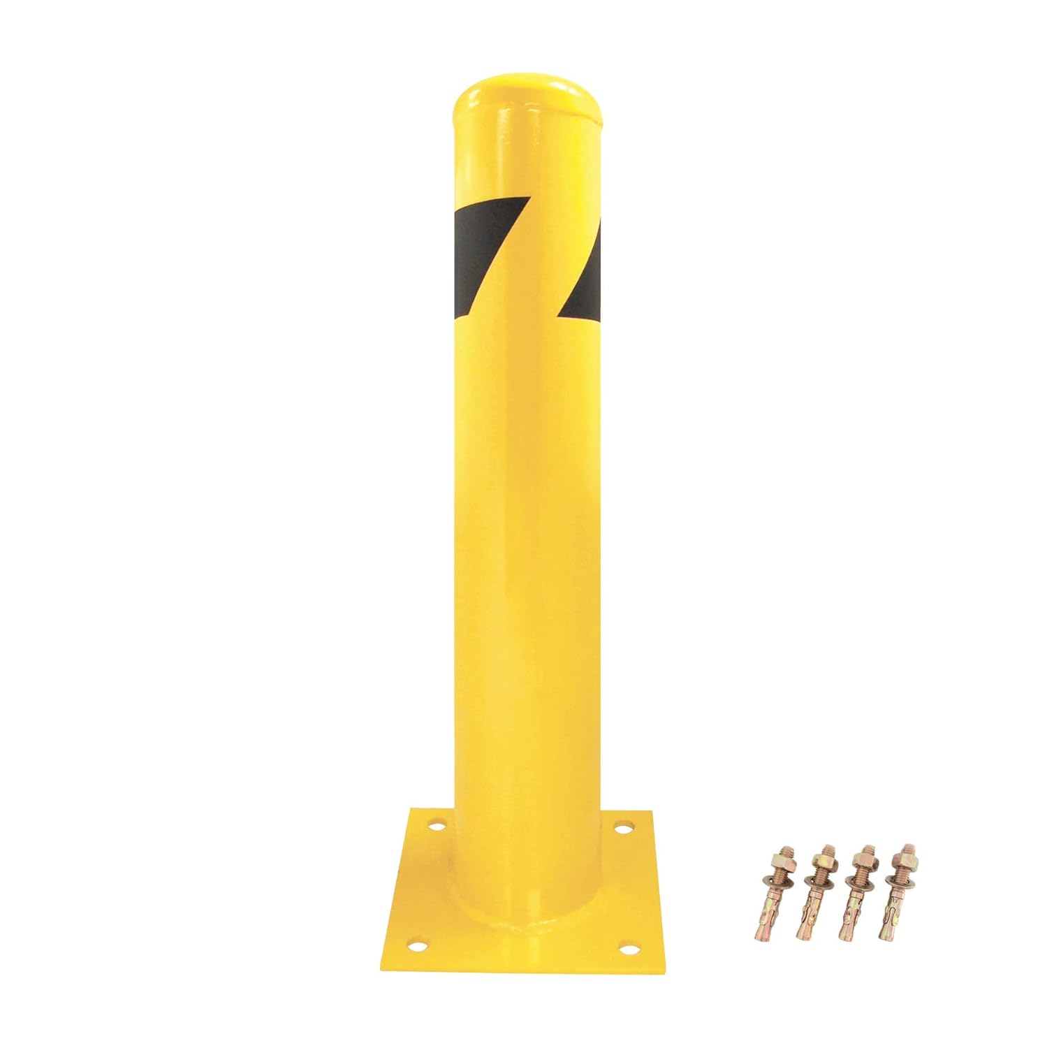 8NET Steel Yellow Safety Barrier Bollard 24''Hx4.5''D,12Ga,Base-8x8'',with 4 Free Ancher Bolts Pack of 2