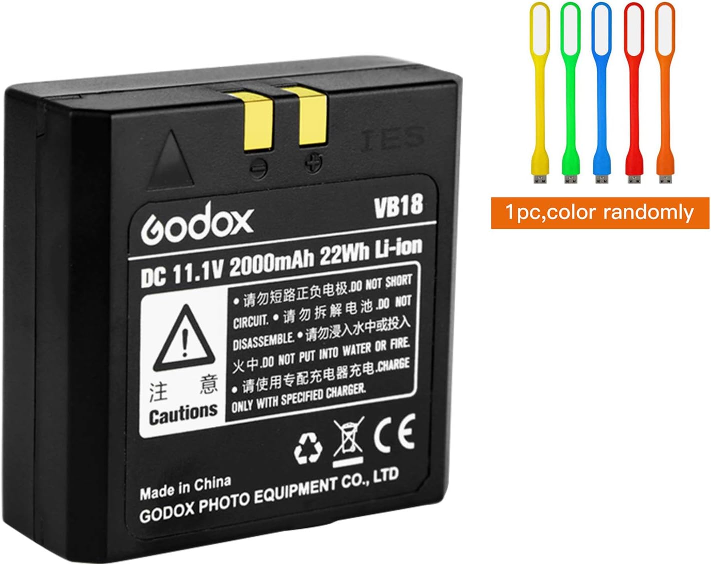 Godox VB18 Rechargeable Li-ion Battery for Godox V850,V850II,V860, V860II-N, V860II-C, V860II-S, V860II-F, V860II-O,Neewer TT850, TT860 Speedlite Flash with CONXTRUE USB LED Pack of 2