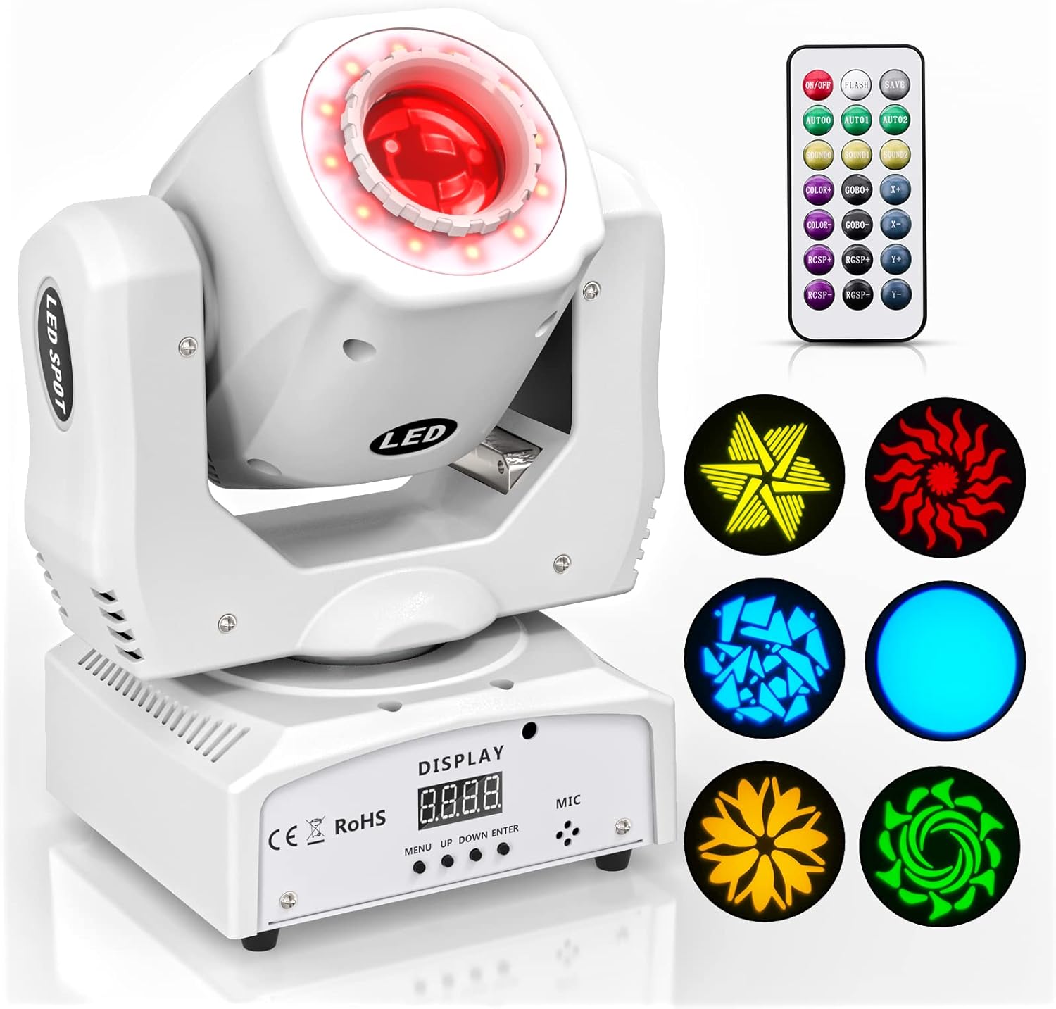 U`King 60W Moving Head DJ Lights RGBW Wash Lighting with 8 Gobos Stage Light by DMX and Remote Control for Party Wedding Church Live Show Halloween Christmas (Black)