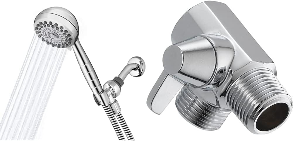 Waterpik High Pressure Powerpulse Massage Hand Held, 2.5 GPM, Chrome Detachable Shower head with 7 Spray Settings and 5' Hose, XRO-763 & Delta Shower Arm Diverter for Hand Shower, Chrome Pack of 2
