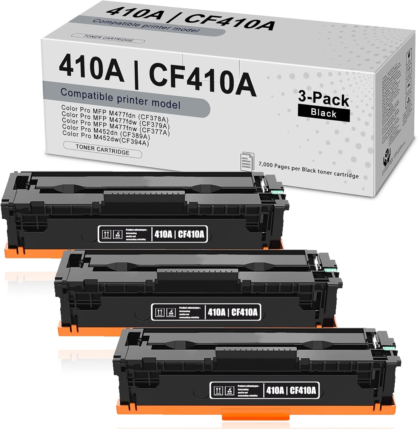 3 Pack Compatible 410A | CF410A Toner Cartridge Replacement for Color Pro MFP M477fdn(CF378A) M477fdw(CF379A) M477fnw(CF377A)[Black],Sold by ALUMUINK.
