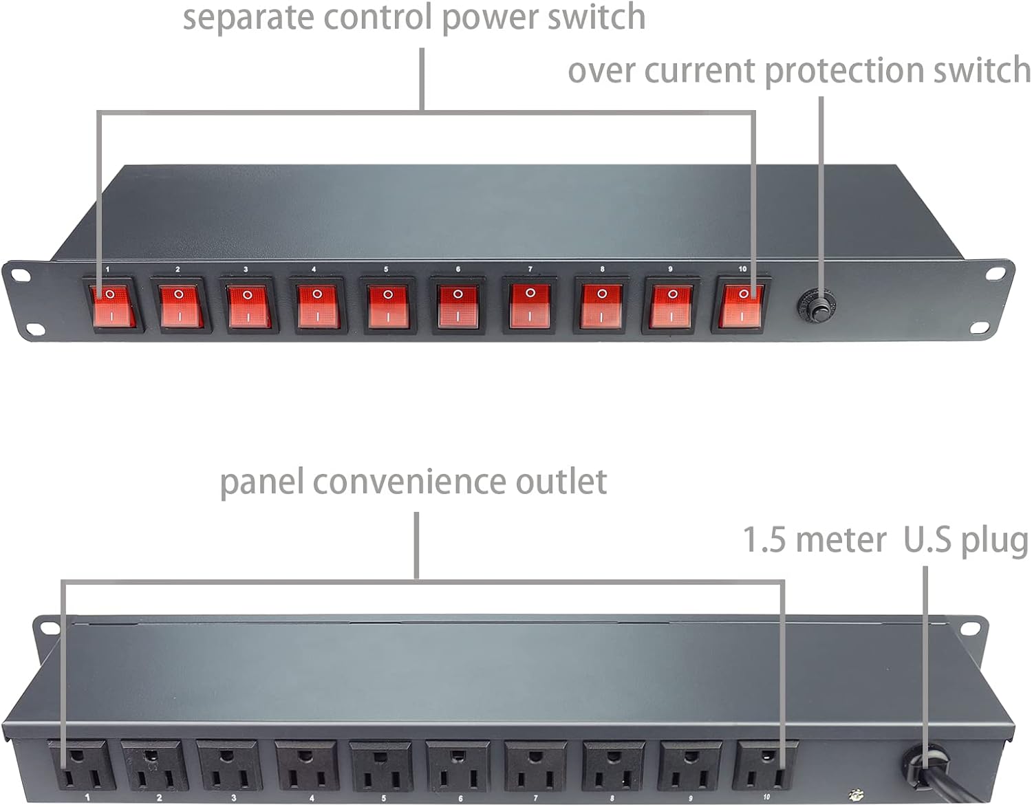 CENTROPOWER PDU Power Strip Surge Protector,10 Outlet 1U Network-Grade Full Metal PDU Power Strip with Rackmount Designed for Server Rack Pack of 2