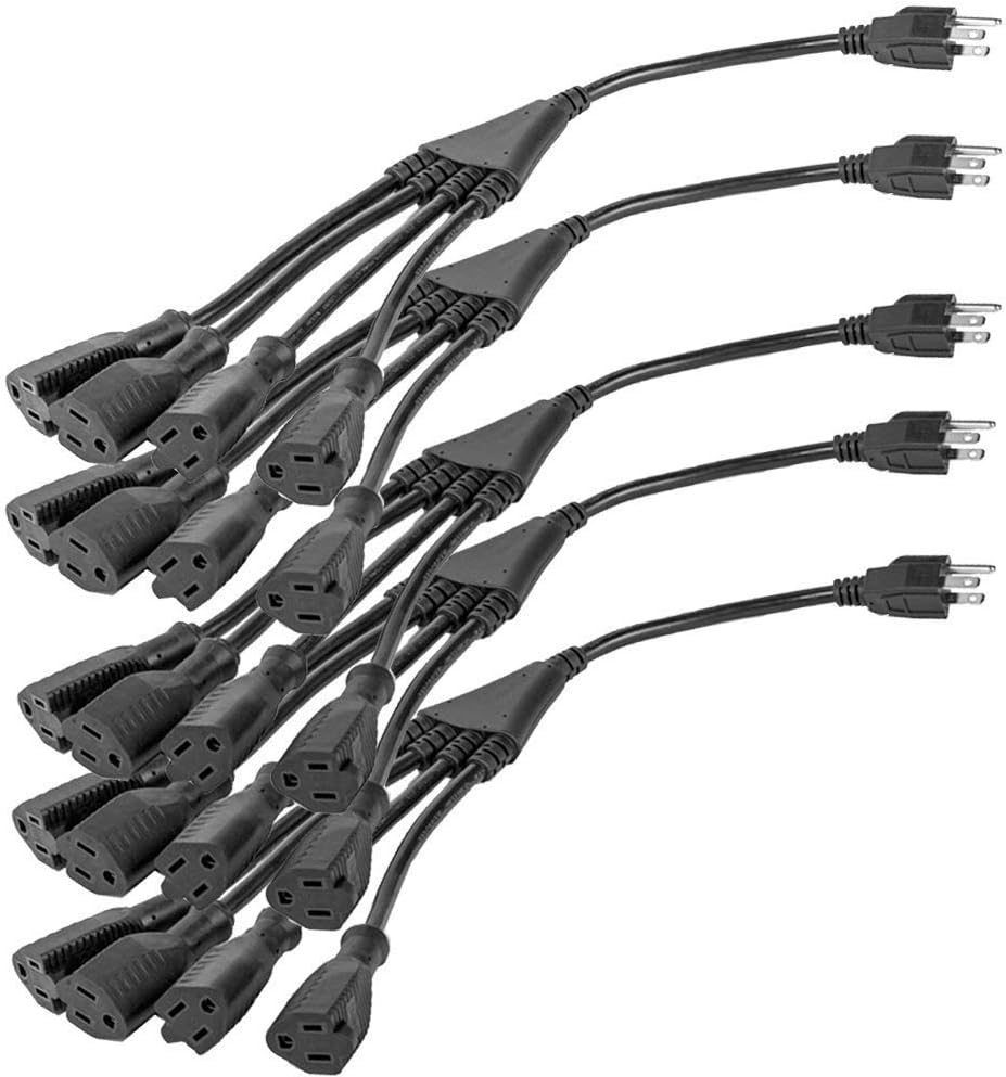 4 Way Power Splitter – 1 to 4 Cable Strip With 3 Pronged Outlet and 3