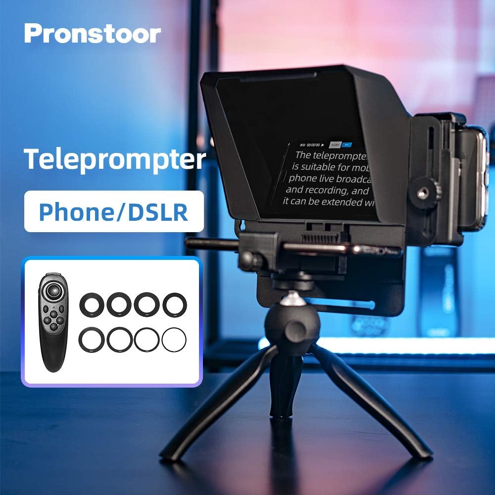AMBITFUL Teleprompter Kit Portable Inscriber Mobile Phone Teleprompter Artifact Video with Remote Control for Phone and DSLR Recording Pack of 2