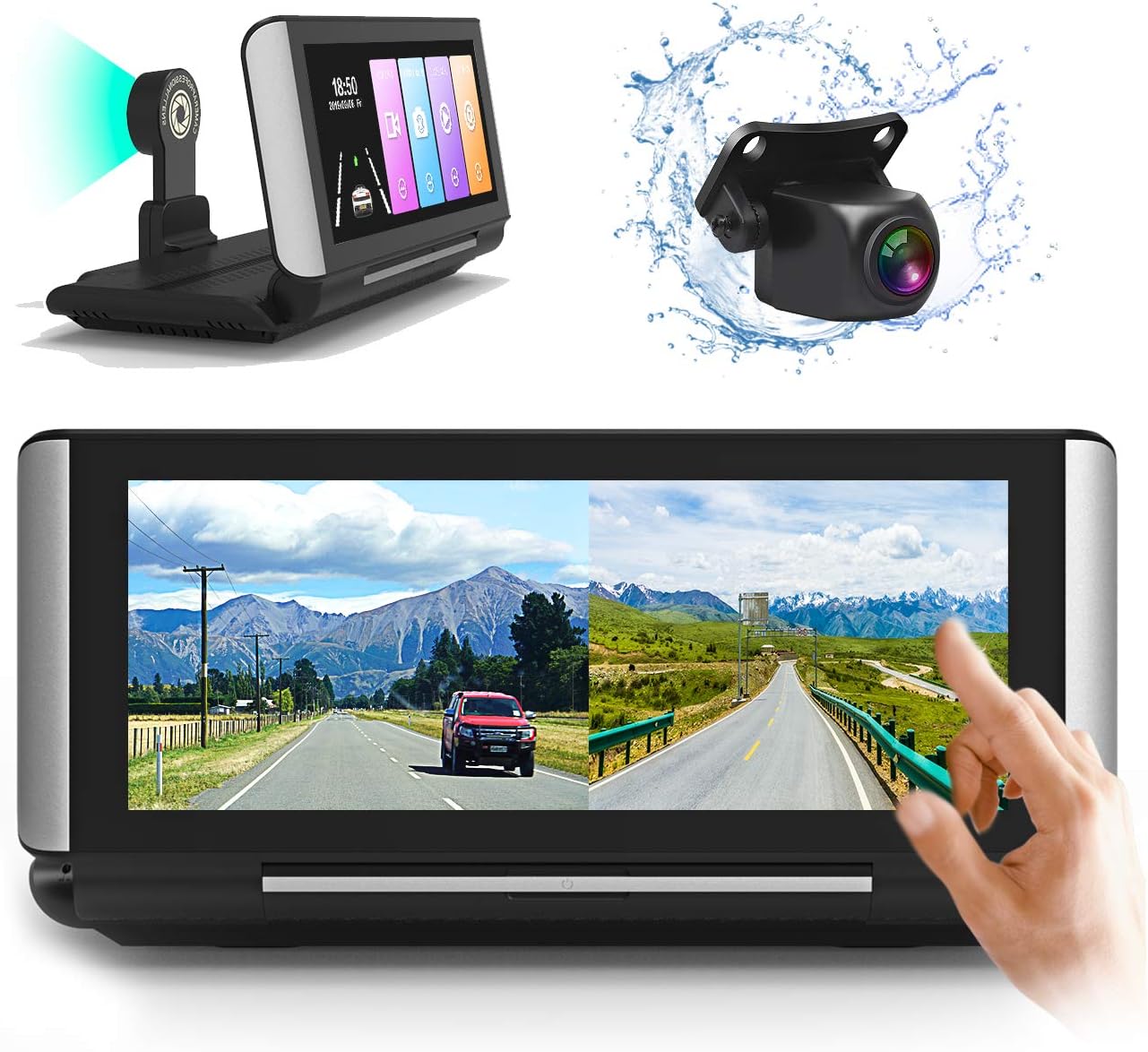 1080P HD Backup Camera and 7 inch on Dash Touch Screen with Dual Lens Recording 1080P Front and Rear for Car Truck Pickup RV SUV Vans