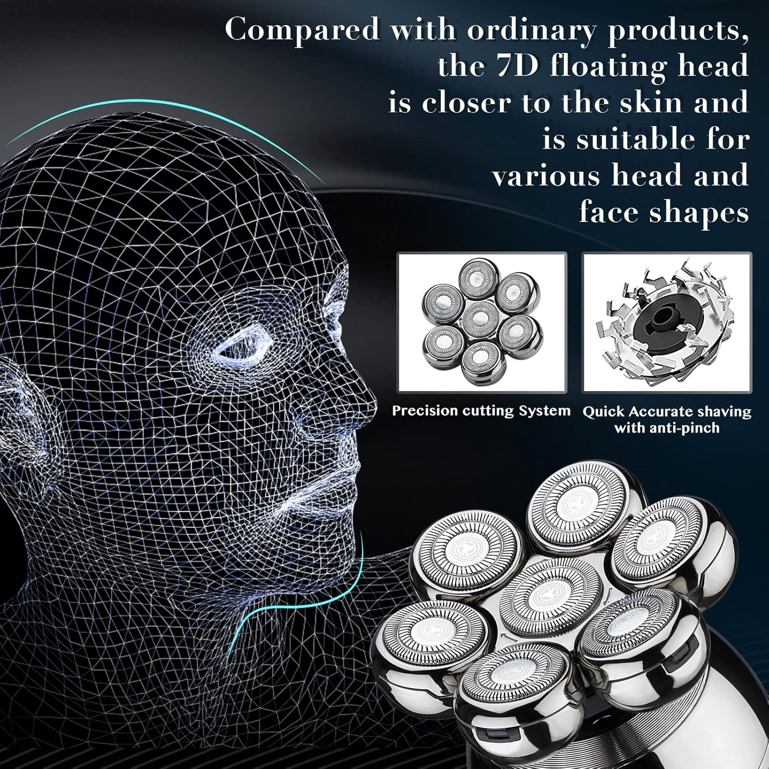 7D Electric Shaver with 2shavers,Head Shaver for Bald Men,7 in 1 Waterproof Electric Razor Grooming Kit for Men,Freedom Grooming Head Shaver, Bald Head Shavers with Wireless Charging Pad Pack of 2