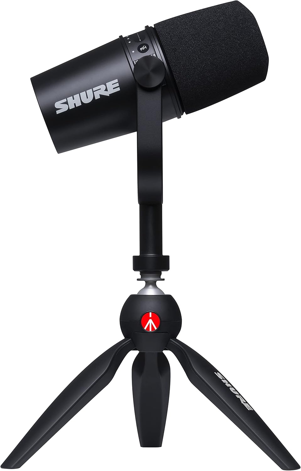 Shure MV7 USB Microphone with Tripod, for Podcasting, Recording, Streaming & Gaming, Built-In Headphone Output, All Metal USB/XLR Dynamic Mic, Voice-Isolating Technology, TeamSpeak Certified - Black