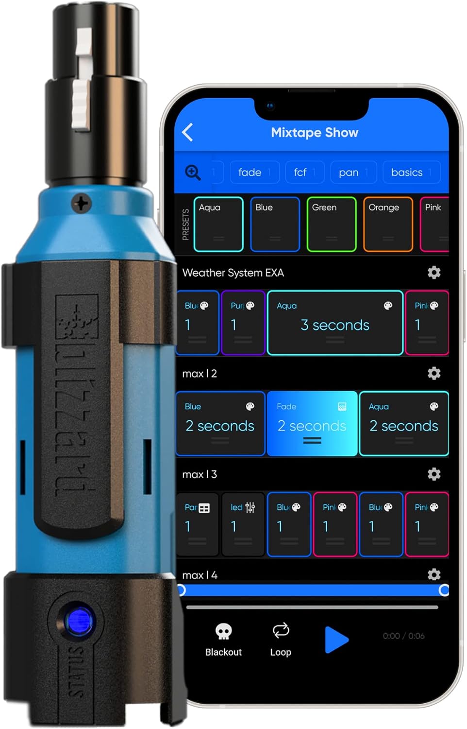 SoC-It Wireless Controller with 5-pin DMX Output by Blizzard Lighting WiFi based sACN/Art-Net to DMX Converter with At Full app