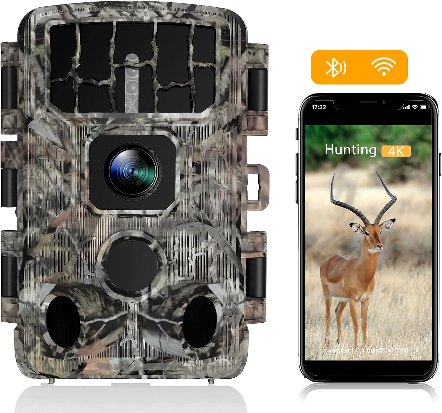 KOSVIN-HD2 Trail Camera,up to 2.7k 32MP Hunting Camera,IP66 Water Resistance,120° Video Angle with 40pcs No Glow LEDs Auto-Night Vision Game Camera,0.2s Trigger Time,3-Burst Images Capture Any Moment Pack of 2
