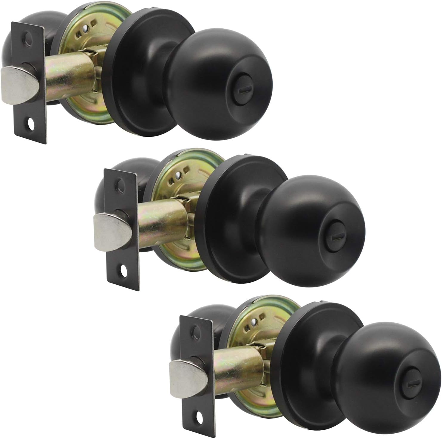 5 Pack -Stainless Steel Passage Door Lock for Hall or Closet Black Interior Door Knobs Black,Round Knob Pack of 2
