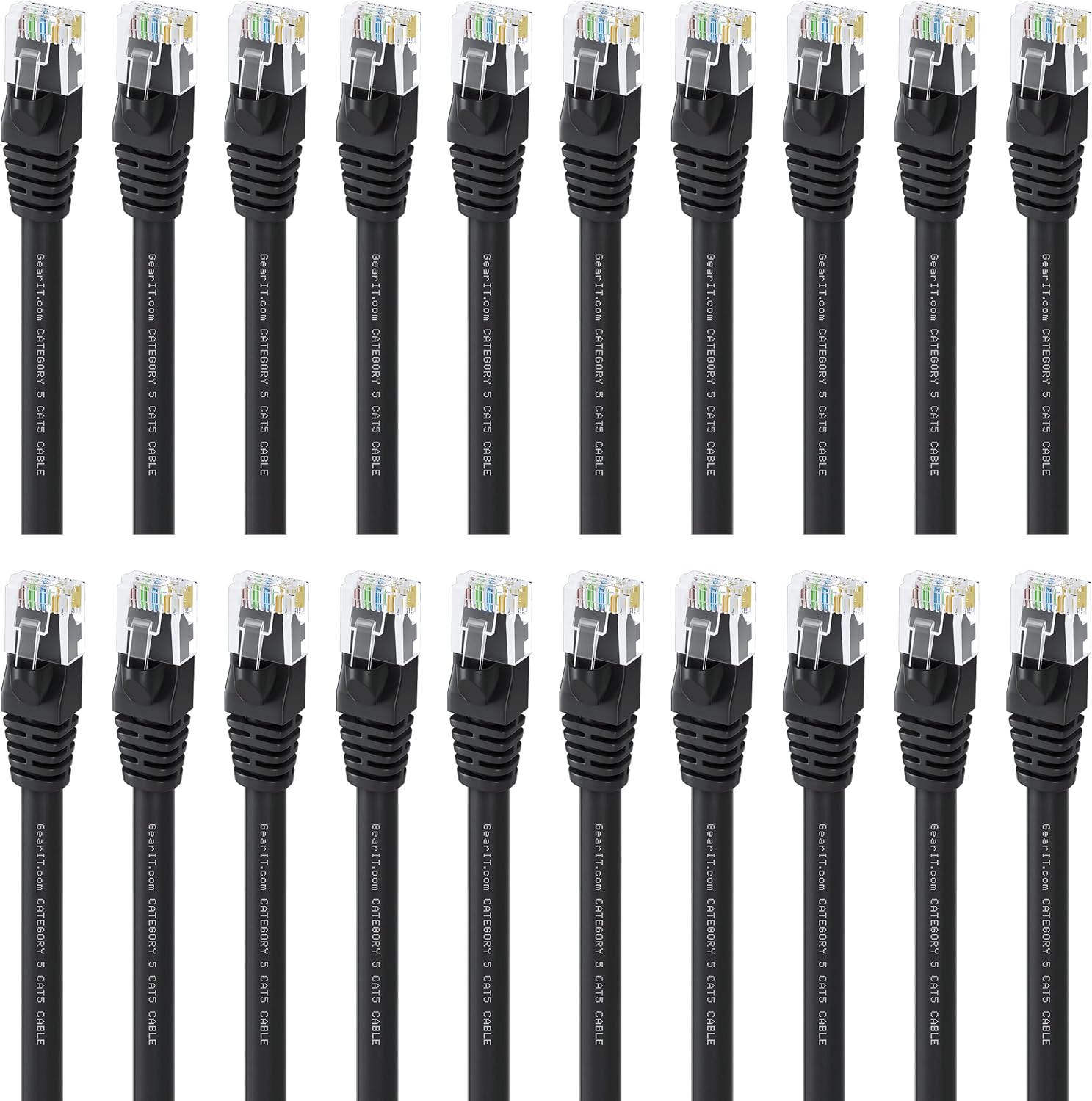 GearIt 20-Pack, Cat5e Ethernet Patch Cable 6 Feet - Snagless RJ45 Computer LAN Network Cord, Black Pack of 2